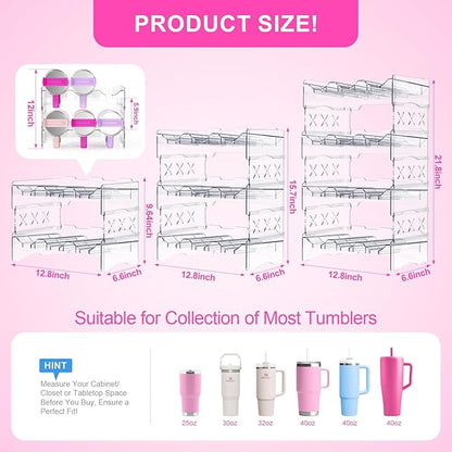 JYPS Water Bottle Tumbler Organizer, Stackable Stanley 40oz with Handle Cup Organizer, Large Tumbler Holder Stanley Cup Accessories for Pantry Kitchen Organizers & Storage(12)