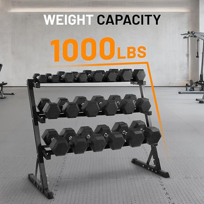 Fitvids Rubber Coated Hex Dumbbell Set with Storage Rack, 100/150/200/550 LB Hand Weight Set with Anti-Slip Grip for Home Gym