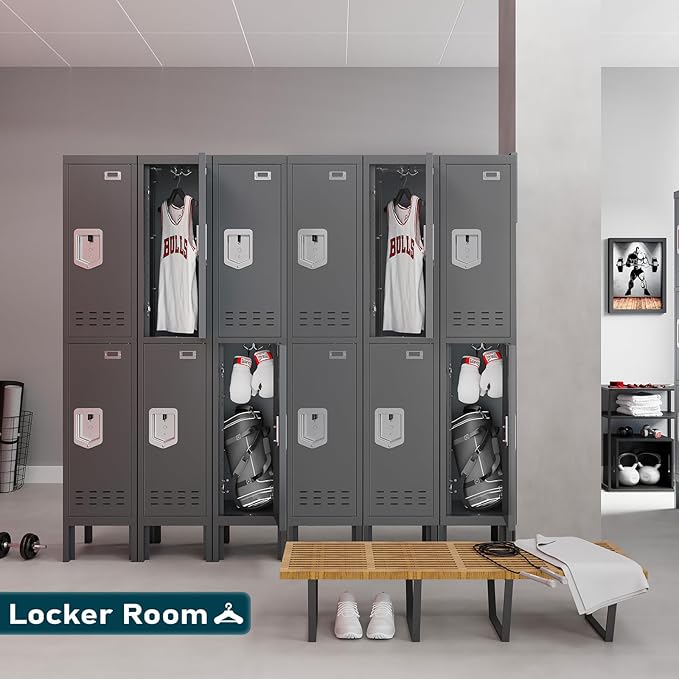 Metal Lockers - 66" Height Steel Lockers for Employees with 2 Door Storage Locker with Card Slot for Employees Gym School Home Office Garage - Assembly Required
