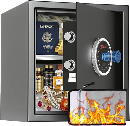 BlackSmith Biometric Safe Box 1.5 Cubic Feet Auto-Open Home Fingerprint Safe with Touchscreen Keypad Triple Alarm Security Safe with Fireproof Bag for Home, Office, Hotel
