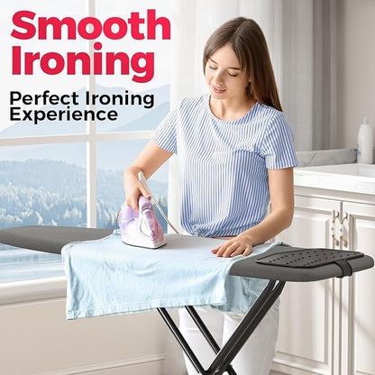APEXCHASER Ironing Board, Compact Iron Board with Silicon Mat, Foldable Ironing Board with Heat Resistant Cover, 7 Height Adjustable, Space Saver Iron Board,13x43 Black