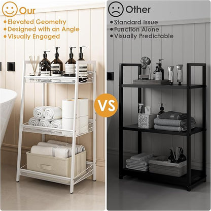 Masupu 3 Tier Bathroom Shelf, Bathroom Organizer and Storage for Small Space, Free-Standing Metal Rack Shelves Waterproof for Kitchen, Bathroom, Laundry, Toilet, White
