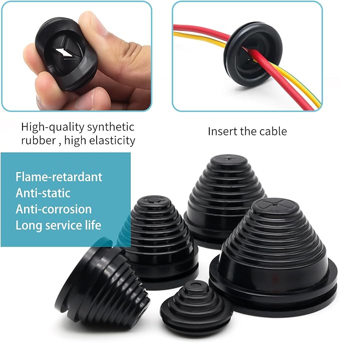 Vrupin 32 Piece Closed Rubber Grommet Firewall Solid Closed Hole Plug Kit, Tower and Round Double Sided Rubber Hole Plugs for Wire Electrical Plumbing Systems.