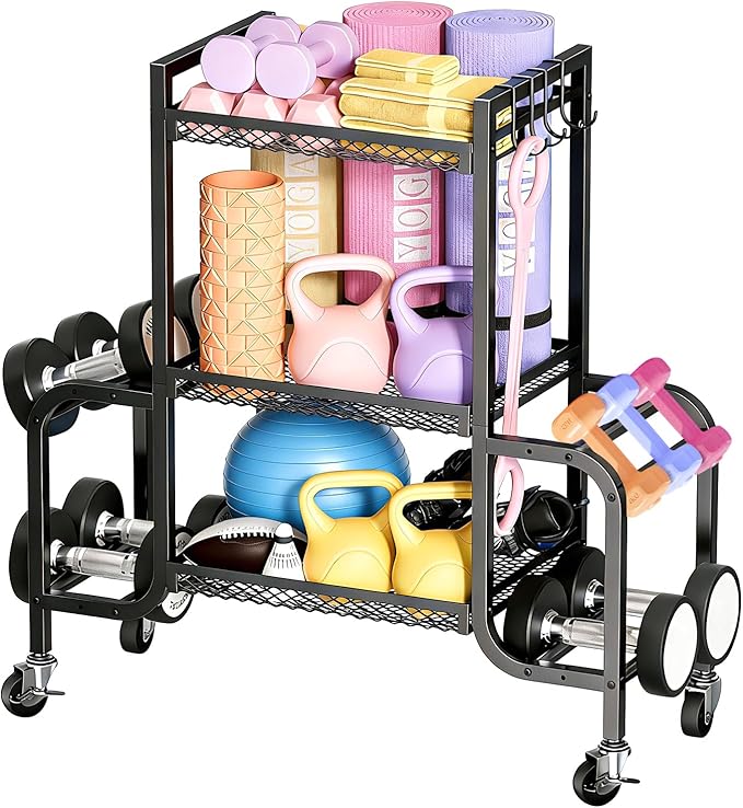 Weight Rack for Home Gym Storage, Sports Equipment Organizer, Workout Exercise Equipment Storage, Dumbbell Kettlebell Rack Organization for Home Gym, Garage Sports Equipment Organizer
