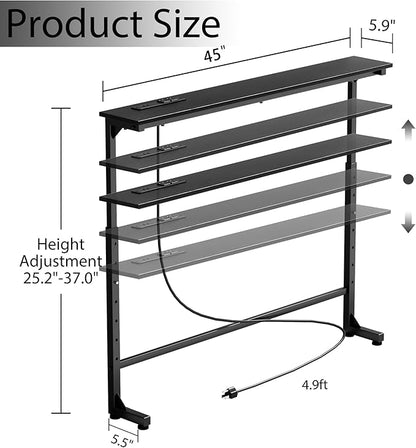 45 inch Narrow Console Table with Outlet,Adjustable Height(25"-37") Behind Sofa Table,Couch Behind Table Skinny,Couch Shelf with Charging Station,Long Entryway Tables for Living Room,Black