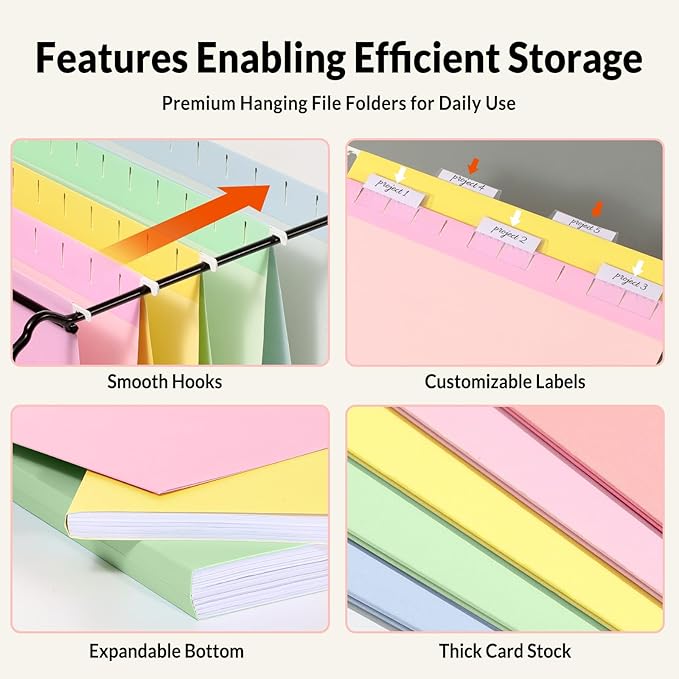 SUNEE 25 Pack Hanging File Folders, Bright Folders, Hanging File Folders Letter Size with 1/5-cut Tabs, Stay Organized for Your Home and Office Bulk File and Documents