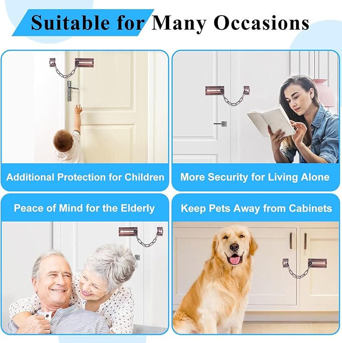 2 Pack Door Chain Lock Bronze Red, Stainless Steel Chain Locks for Inside Door, Premium Thickened with 12 Screws