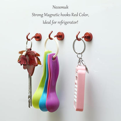 Neosmuk Magnetic Hooks, Cruise Ship Essentials, 30lb+ Heavy Duty Magnetic Hooks for Cruise Cabins, Refrigerator, Grill, Hanging, and Travel | Extra Strong Must-Haves Magnet Hook,Red,5 Pack