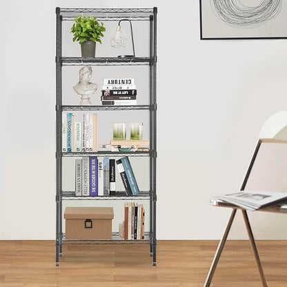 PayLessHere | 6-Tier Wire Shelf | 23"x13"x59" | Black | Adjustable Racks | Heavy-Duty Storage Shelves, Holds Upto 1500 lbs | Rust-Resistant, No-Tool Assembly | for Home, Garage Shelving