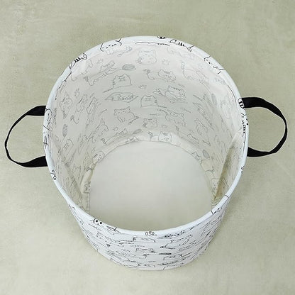LANGYASHAN Laundry Basket Canvas Fabric Collapsible Organizer Basket for Storage Bin Toy Bins Gift Baskets Bedroom Clothes Children Nursery Hamper (Cat)
