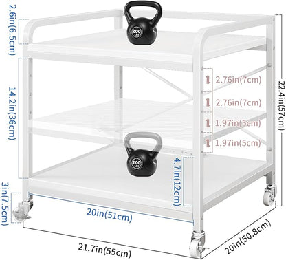 Under Desk Printer Stand with Power Outlet Large Printer Table with Adjustable Shelf,Industrial Wheels, 20 Inches Deep 2 Tier Rolling Printer Cart for Home Office, White