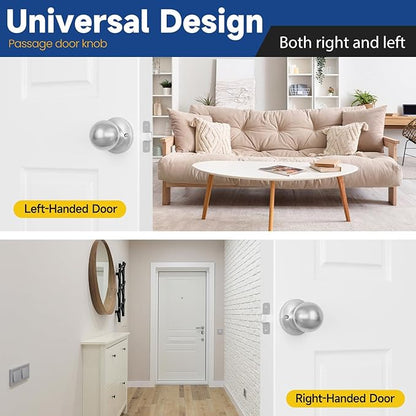 Passage Door Knob - Closet Door Knobs, Keyless Doorknob Interior Door Knob Without Lock for Hallway, 2 Pack, Satin Nickel