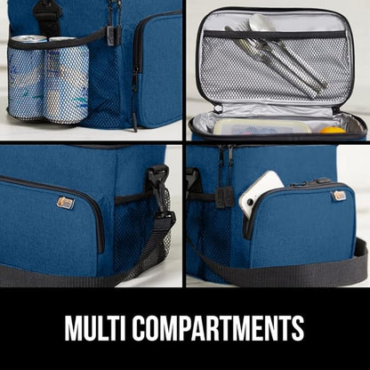 GORILLA GRIP Insulated Lunch Box Bag, Large Capacity, Leakproof Reusable Soft Cooler Bags, Mesh Pockets and Adjustable Strap, Food Tote for Work Camping School, Keep Drinks Cold, 8L, 10x9, Navy Blue