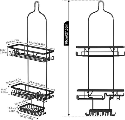 Shower Caddy Hanging, Anti-Swing Over Head Shower Caddy, Rustproof Bathroom Organizer with Soap Holder & Hooks