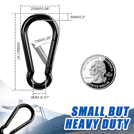 Small Carabiner Clip Hook, 1.97 inch 25 pcs Black Heavy Duty Spring Snap Hook Key Chain, Carabiners Clips for Outdoor Camping, Swing Set, Hammock, Hiking Travel, Fishing, Quick Link Keychain