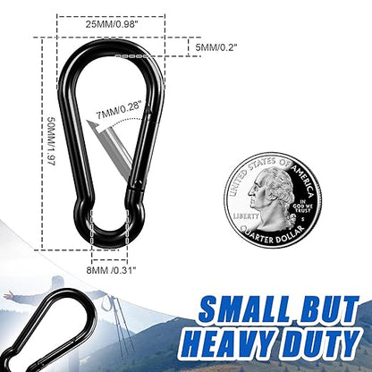 Small Carabiner Clip Hook, 1.97 inch 15 pcs Black Heavy Duty Spring Snap Hook Key Chain, Carabiners Clips for Outdoor Camping, Swing Set, Hammock, Hiking Travel, Fishing, Quick Link Keychain