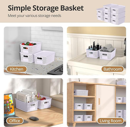 Plastic Storage Bins with Lid, Stackable Small Box Basket for Organizing and Containers for Shelves Drawers Desktop Closet Playroom Pantry Classroom Office Home, 8-pack 10.2"x7.2"x4.1" Lavender