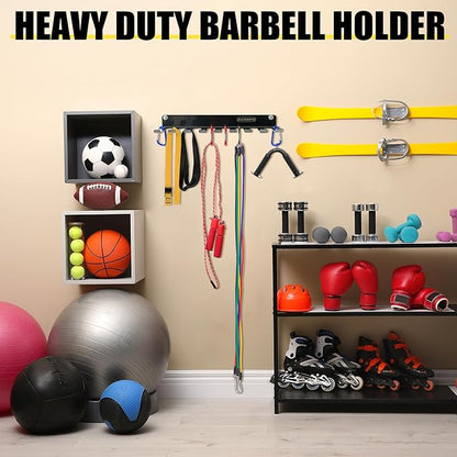 Wall-Mounted Gym Organizer, Resistance Band Storage Rack, Barbell Holder Wall Mount, Dumbbell Storage, Home Gym Accessories Holder