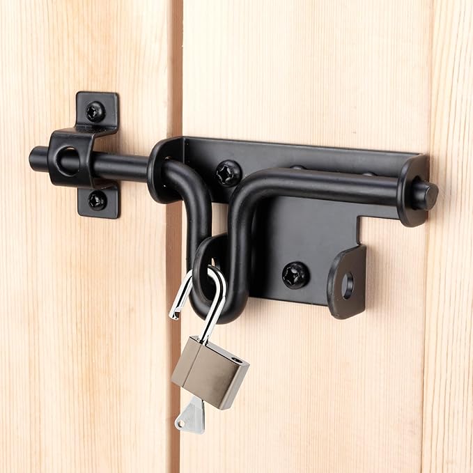 Slide Bolt Gate Latch with Padlock Hole, Heavy Duty Fence Slide Latches Outdoor Doors for Wooden Fence, Shed Door, Vinyl Door-2pack