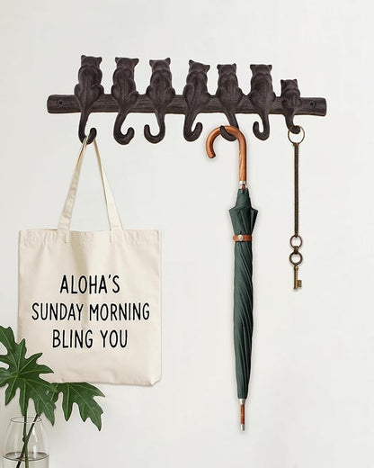 Cat Tail Wall Hooks for Hanging - Cast Iron Vintage Wall Decor Coat Rack - Vintage Rustic Design Hat Hooks for Kitchen, Entryway - Handmade Heavy Duty Key Hook
