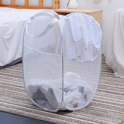 Pop up Laundry Hamper, Portable Foldable Mesh Clothes Hamper for Kids Room, College Dorm or Travel, Collapsible Laundry Basket for Storage, White