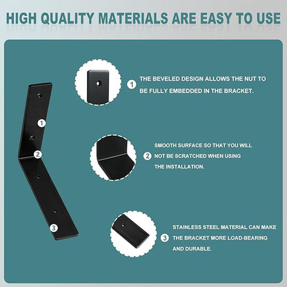 HEART ART 2 Pack Shelf Brackets 6 inch,L Brackets for Shelves,Black Heavy Duty Metal Shelf Brackets,6”x4”x1.4”
