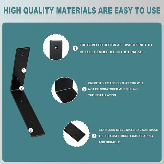 HEART ART 6 Pack Shelf Brackets 6 inch,L Brackets for Shelves,Black Heavy Duty Metal Shelf Brackets,6”x4”x1.4”