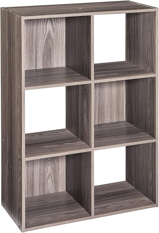 ClosetMaid Cubeicals 6 Cube Storage Shelf Organizer Bookshelf - Vertical & Horizontal Options, Easy Assembly - Natural Gray Wood Finish