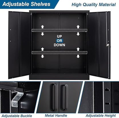 Metal Storage Cabinet with Lock, 36" Small Steel Locker Storage Cabinets, 2 Adjustable Shelves 2 Doors for Home, Office, Garage and Kitchen (Black)