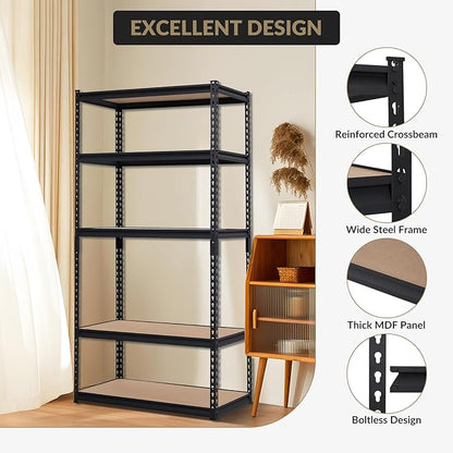 Garage Shelving Heavy Duty Storage Shelves 2000Lbs Capacity, 5 Tier Adjustable Metal Shelving Unit 36" W x 18" D x 72" H, Industrial Utility Rack for Kitchen Pantry