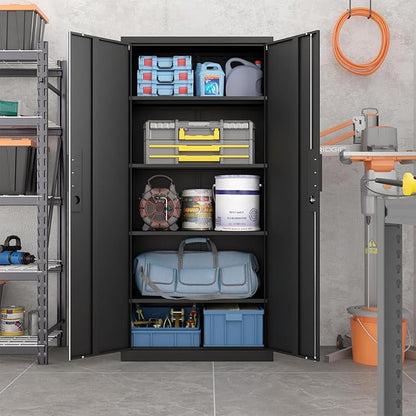LUCYPAL Metal Storage Cabinet with 4 Shelves,Steel Office Storage Cabinet with Locking Doors,70.8”H Metal Cabinet for Home Office,Garage,Black