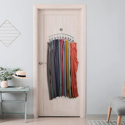 Legging Organizer for Closet, Metal Yoga Pants Hanger w/Rubber Coated 4 Pack w/10 Clips Hold 40 Leggings, Hangers Space Saving Hanging for Closet Organizers and Storage-Gray