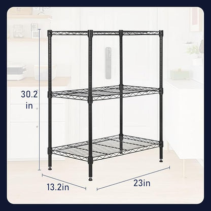 PayLessHere | 3-Tier Wire Shelf | 23"x13"x30" | Black | Adjustable Racks | Heavy-Duty Storage Shelves, Holds Upto 450 lbs | Rust-Resistant, No-Tool Assembly | for Home, Garage Shelving