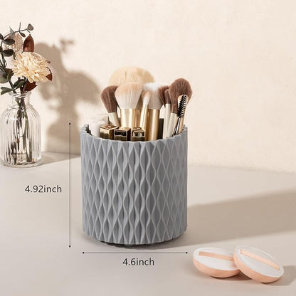 Anyoifax Makeup Brush Holder Organizer 362°Rotating Make Up Brushes Container for Vanity, Spinning Cosmetics Storage Cup, Ripple Gray