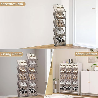 YYW Clear Narrow Shoe Rack for Entryway, Free Standing Shoe Racks Shelf Closet, Shoe Storage Organizer for Living Room