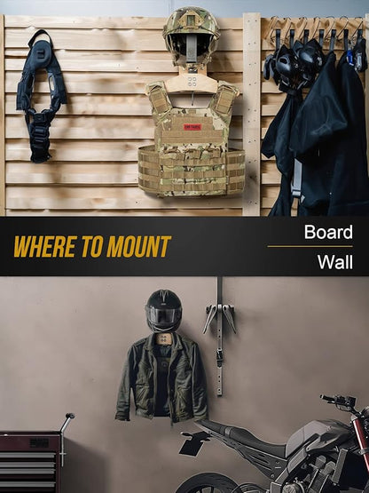 ONETIGRIS Tactical Gear Wall Mount, Motorcycle Helmet Holder Wall Mount Stand, Plate Carrier Rack Jacket Hanger Display Organizer for Police Football Cycling Suit