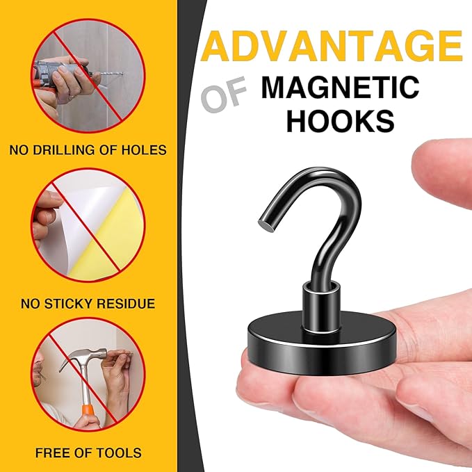 DIYMAG Magnetic Hooks, 170Lbs Silver Strong Heavy Duty Cruise Garage Magnet S-Hooks for Classroom, Fridge, Hanging, Cabins, Grill, Kitchen, Garage, Workplace and Office Etc, 10 Pack
