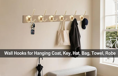 Gold Hat and Coat Hooks, 4 Pack Heavy Duty Coat Robe Hook, Metal Double Backpack Hook Wall Mounted, Towel Hooks for Bathroom Entryway Cubicle Closet Garage
