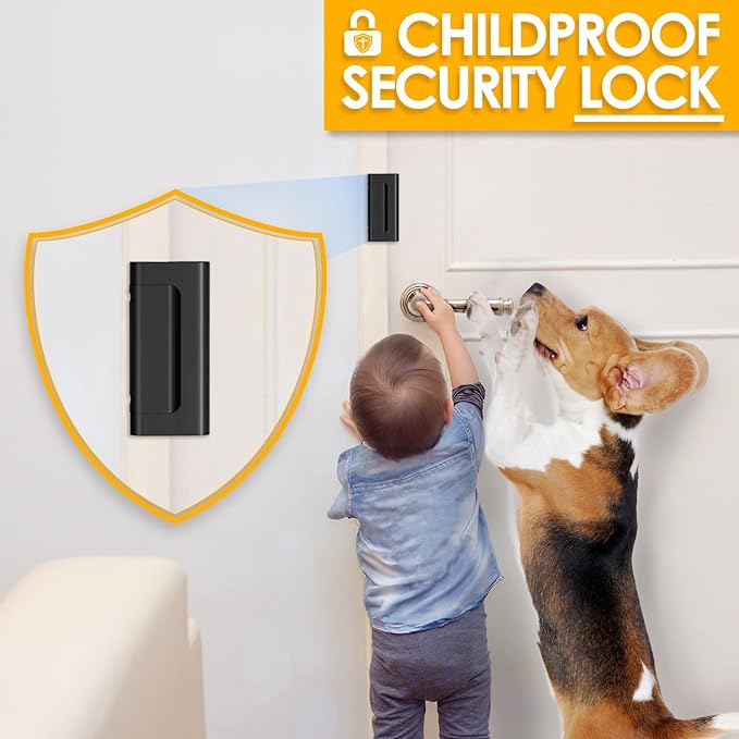 Home Security Door Reinforcement Lock - Child Proof High Security Door Lock Front Door Locks for Kids Safety Withstand 800 lbs Top Door Latch Lock Flip Door Guardian for Inward Swinging Inside Door
