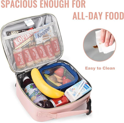 Genteen Lunch Bag for Women Girls Kids,Insulated Lunch Box,Reusable Lunchbox for School,Work,Outdoor(Pink)