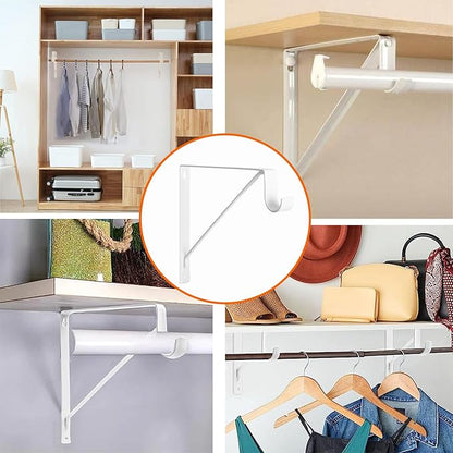 4 Pack Heavy Duty Closet Shelf & Rod Brackets, Wall Mounted Closet Shelf Brackets, 11 x 10.2 Inch Closet Shelf Brackets with Rod Support, White