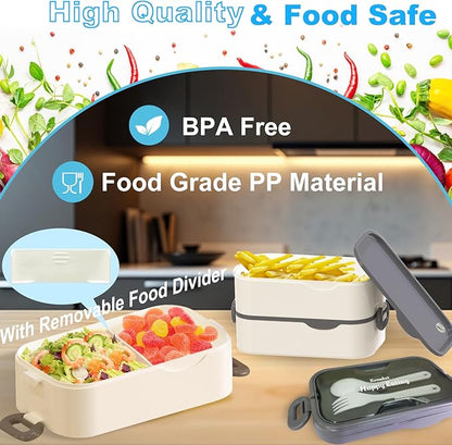Bento Box Adult Lunch Box, Stackable 3 Layers Large Capacity Lunch Containers, Microwave and Dishwasher Safe Food Grade Containers with Utensils, Dividers and Sauce Boxes for Men, Women, Kids