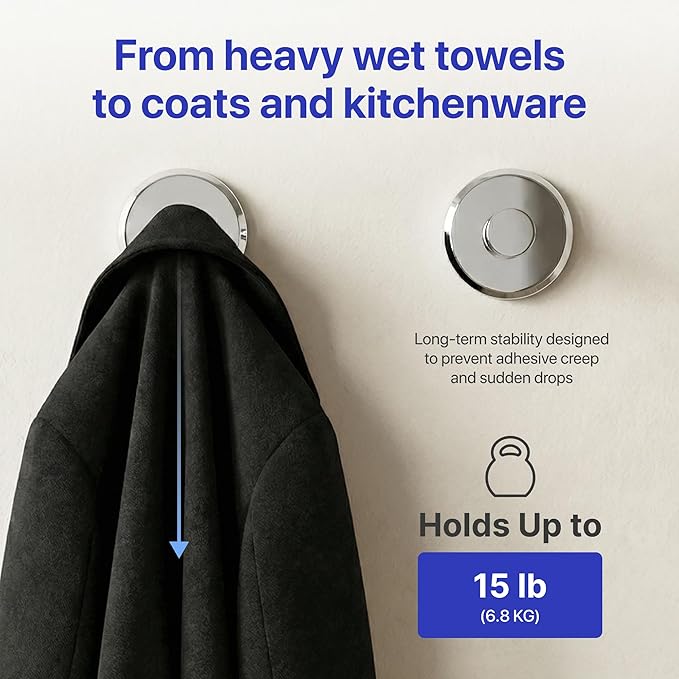 HOME SO Suction Cup Hooks for Shower & Bathroom Towel Holder 2-Pack – Suction Cups Hooks for Hanging Towels, Robes, & Coats - Tiles, Glass Door or Mirror – Shower Hooks & Towel Hooks Organizer -Chrome