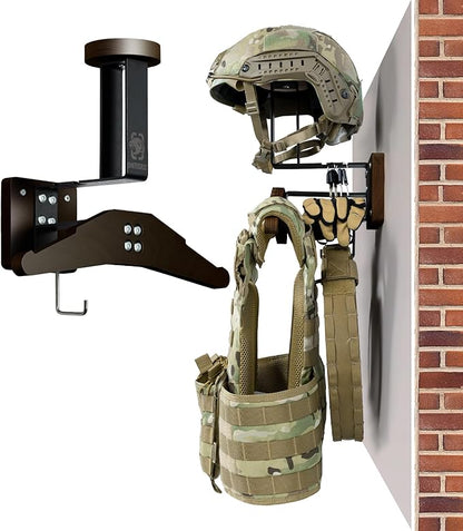 OneTigris Tactical Gear Wall Mount, Motorcycle Helmet Holder Wall Mount Stand, Plate Carrier Rack Jacket Hanger Display Organizer for Police Football Cycling Suit