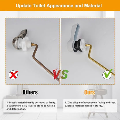 Hibbent Universal Metal Side Mount Toilet Handle Replacement Kit, Brass Toilet Flush Tank Lever with Stainless Steel Flapper Chains for Most Toilets, White Finish