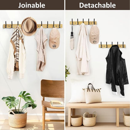 Coat Rack Wall Mount, 16.5 Inches Wood Coat Hooks Wall Mount, Wall Coat Rack with 5 Hooks, Hat Rack Wall Hooks for Hanging Coat, Bag, Towel (2Pack, Natural)