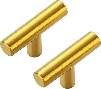 5 Pack Brushed Brass Cabinet Knobs - Kitchen Cabinet Knobs Gold Cabinet Pulls for Kitchen Cabinet Drawer Stainless Steel Dresser Knobs for Cabinet Hardware 2in Length Single Hole T Bar
