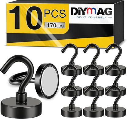 DIYMAG Magnetic Hooks, 170Lbs Silver Strong Heavy Duty Cruise Garage Magnet S-Hooks for Classroom, Fridge, Hanging, Cabins, Grill, Kitchen, Garage, Workplace and Office Etc, 10 Pack