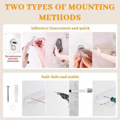 6 Pack Floating Shelves - Clear Acrylic/PET Wall Mounted Non-Drilling Storage Rack with Adhesive, Invisible Bathroom and Bedroom Shelves for Kitchen, Living Room, Clear Decoration