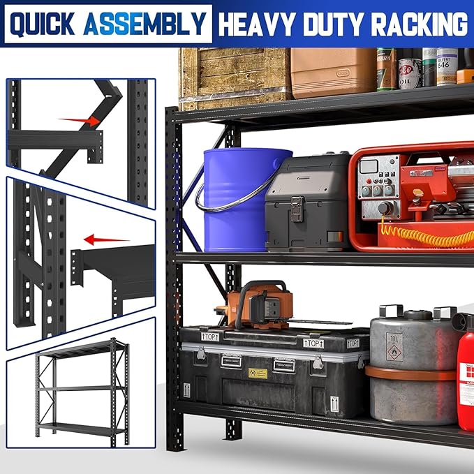 67” W Storage Shelves 8500Lbs Heavy Duty Adjustable Metal Garage Shelving Unit Rack Metal Storage Shelf for Heavy Tools and Equipment, Ideal for Garage, Basement, Black, 67" W X 20" D X 63" H
